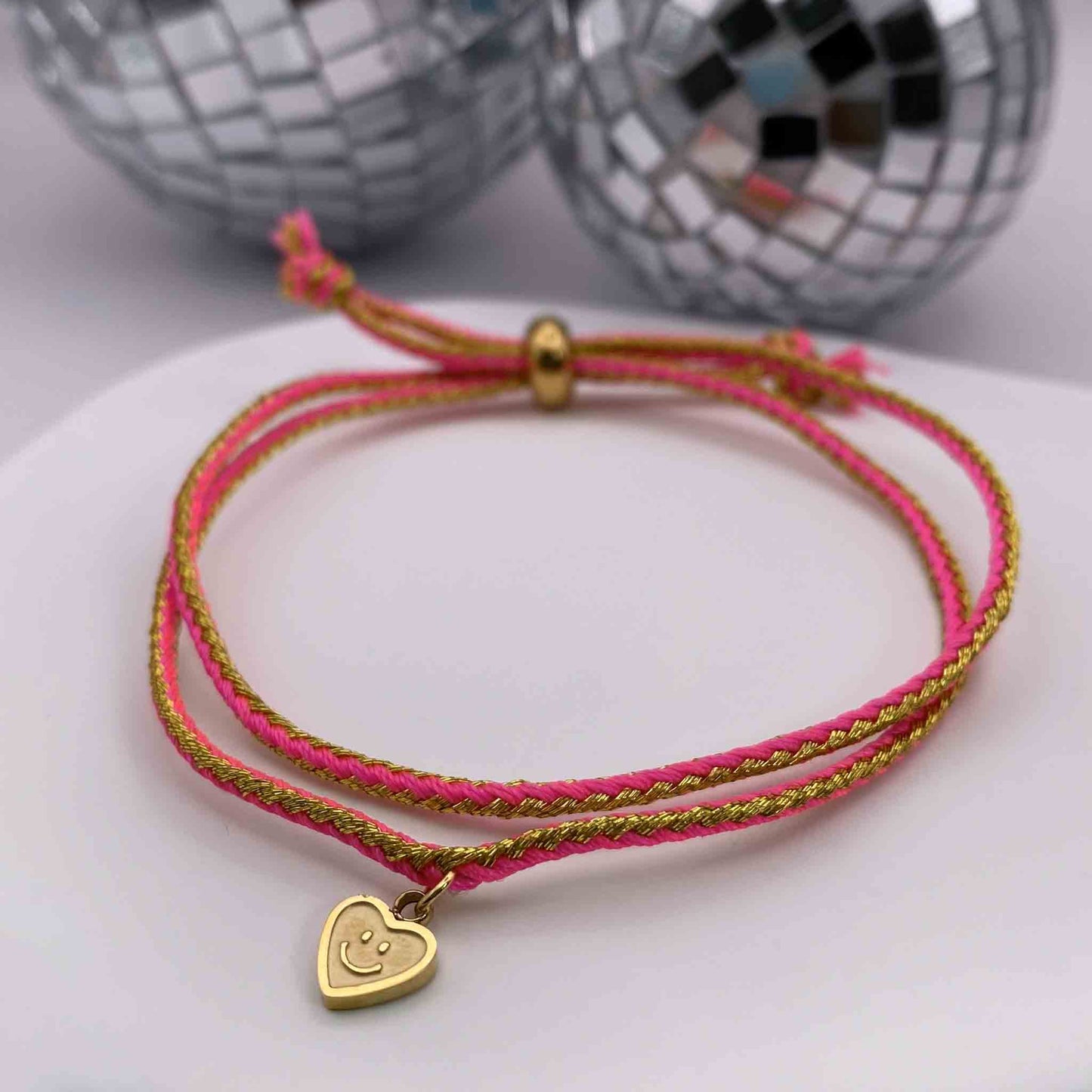 Charms & Fun - Petit coeur Smiley - Rose fluo